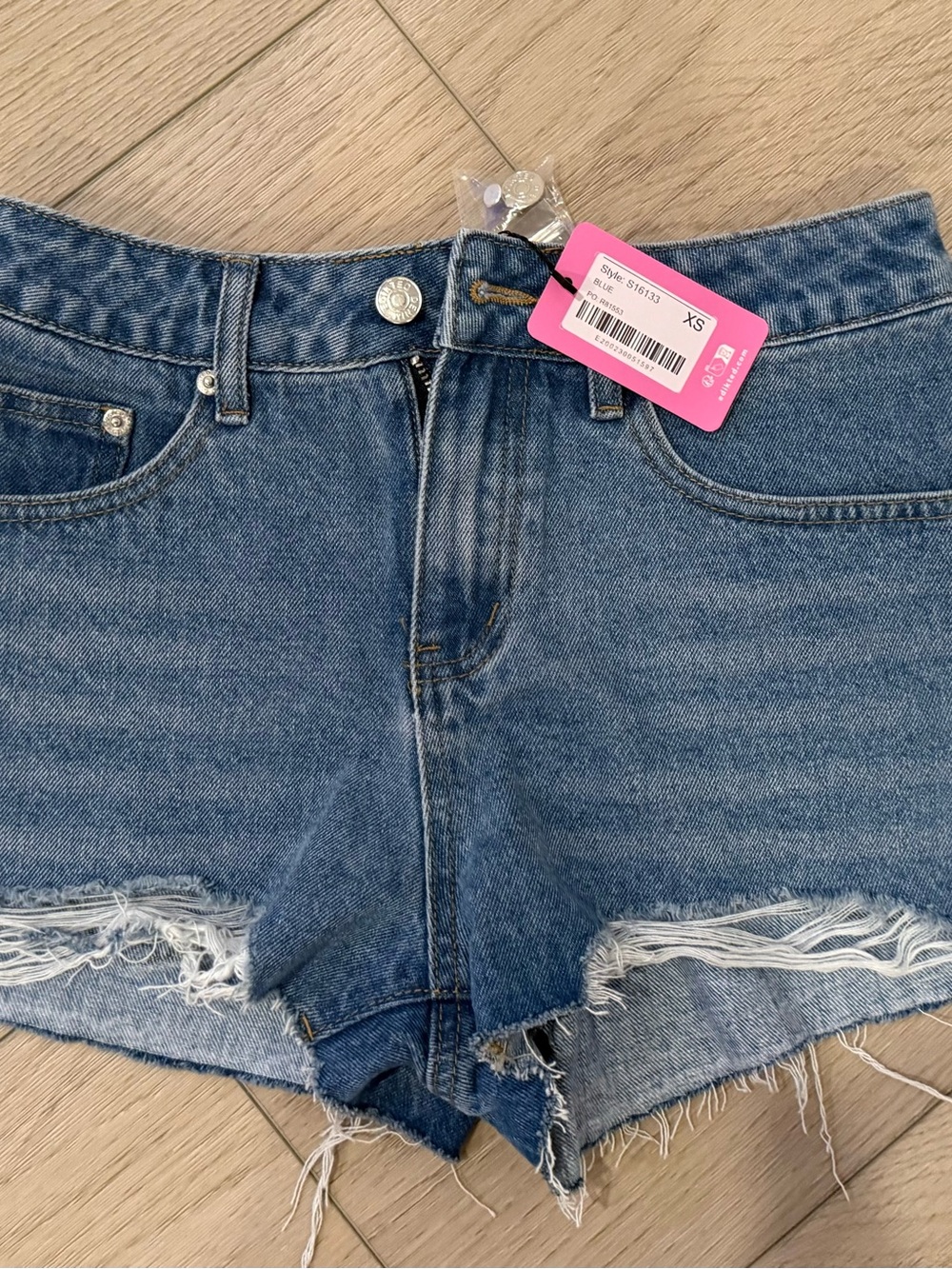 Edikted Distressed High-Rise Denim Shorts - Blue